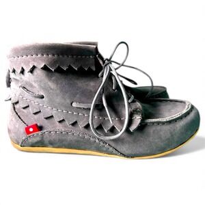 OLIBERTE Grey Suede Moccasin Boots Made in Africa Lace Up‎ Ankle Boots Size 9